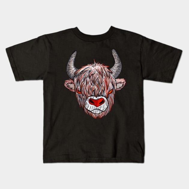 Scary ox cow Chinese zodiac Kids T-Shirt by deadblackpony